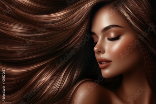 Woman with Luxurious Flowing Brown Hair