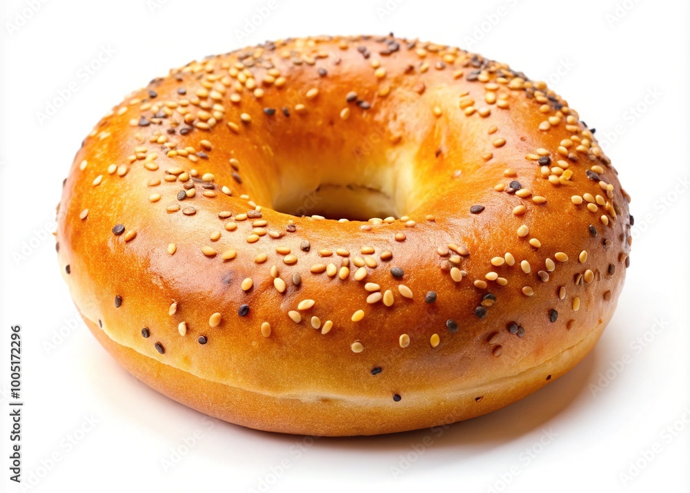 Freshly baked bagel, isolated on a crisp white background, perfect for bakery, breakfast, and culinary design projects that elevate your food presentation. Freshly baked bagel, isolated on a crisp white background, perfect for bakery, breakfast, and culinary design projects that elevate your food presentation.