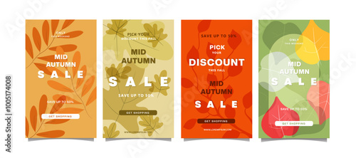 Autumn sale poster, banner instagram post template vector illustration
