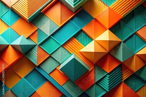 Vibrant geometric background featuring teal and orange hues, ideal for posters and digital designs, adding a modern and energetic touch to any creative project.