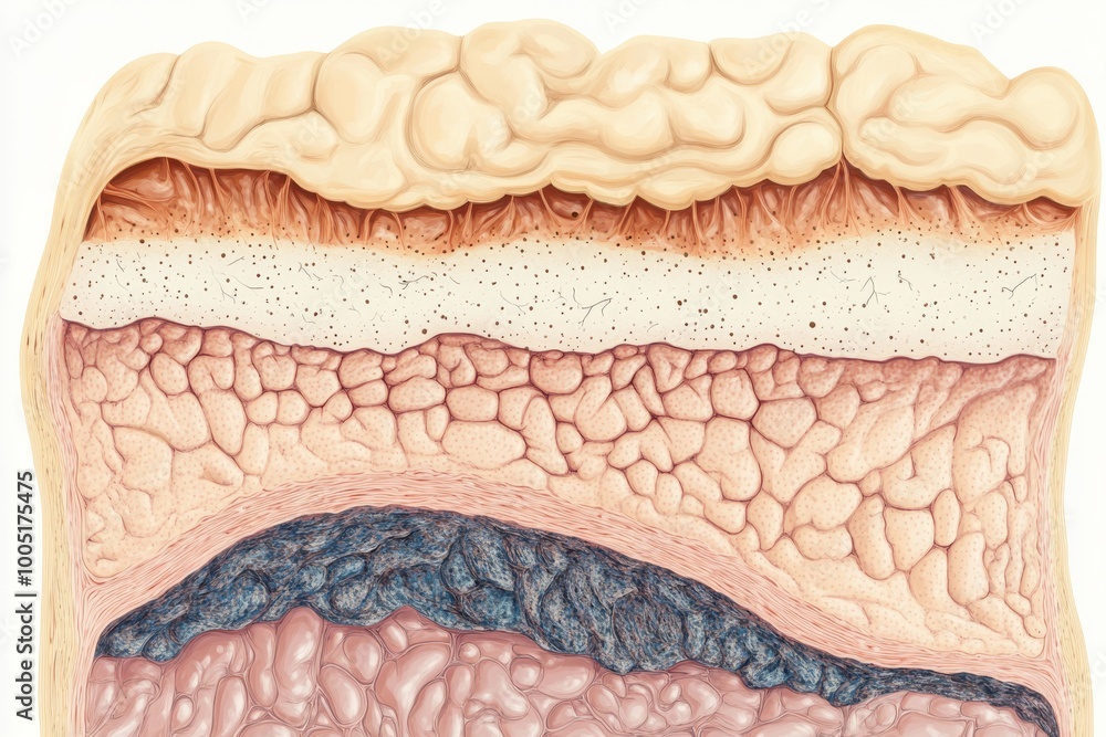 Digital illustration of the human skin layers showing the epidermis ...