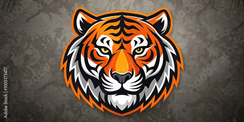 Vibrant orange and black logo featuring a fierce tiger's head in bold graphics, set against a contrasting white background with subtle texture and gradient effects. photo