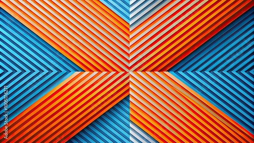 Vibrant orange and blue diagonal lines intersect and overlap on a white background, creating a dynamic and abstract geometric pattern with depth and visual interest. photo