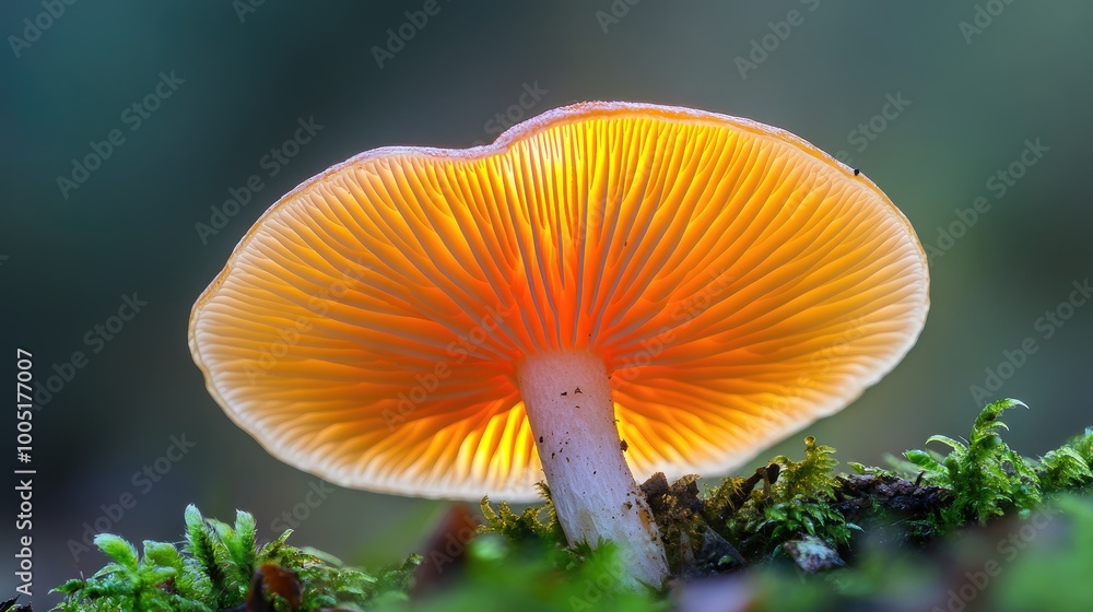 Illuminated Mushroom Cap Glowing in Nature Illuminated Mushroom Cap Glowing in Nature