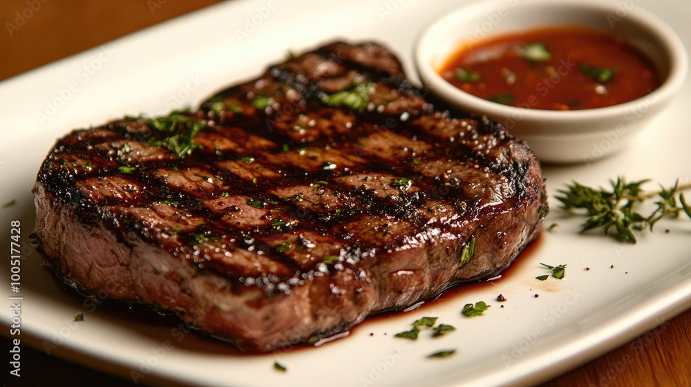Grilled Steak with Sauce and Fresh Herbs Grilled Steak with Sauce and Fresh Herbs