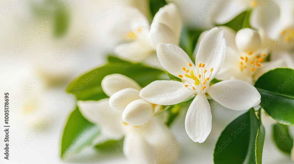 Close-Up of White Blossom on a Green Branch Close-Up of White Blossom on a Green Branch