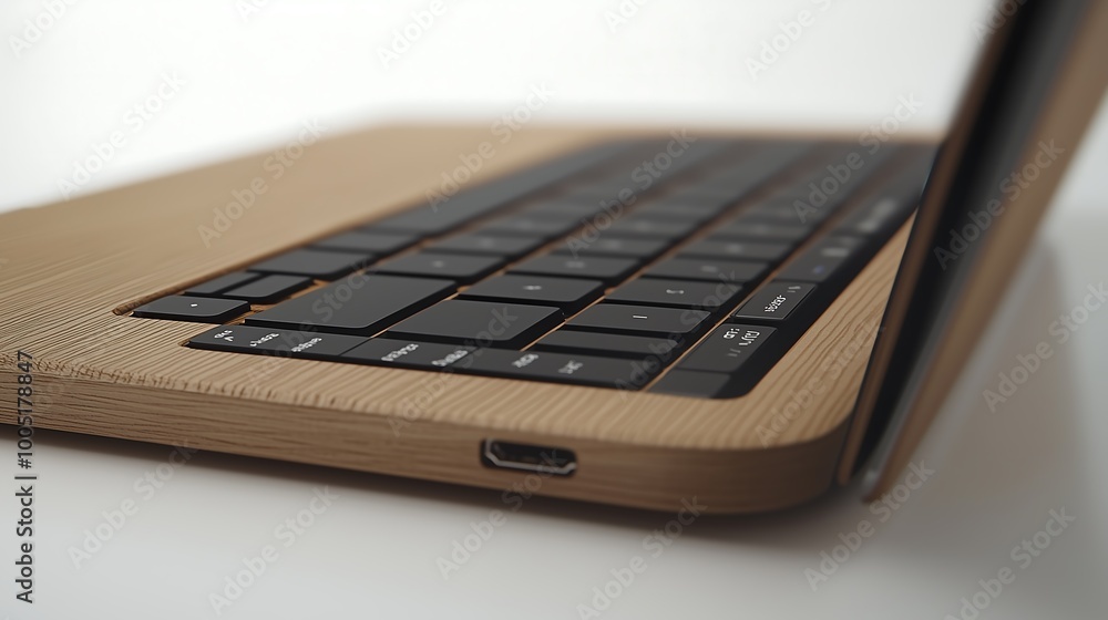 Modern Wooden Laptop on White Background Modern Wooden Laptop on White Background