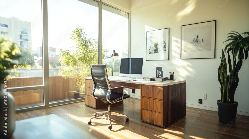 Modern Home Office with Bright Natural Light Modern Home Office with Bright Natural Light
