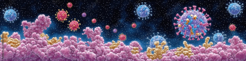 Detailed Illustration of the Immune System Response to Viral Infection Depicting Antibodies, Viruses, and Immune Cells in Human Body Detailed Illustration of the Immune System Response to Viral Infection Depicting Antibodies, Viruses, and Immune Cells in Human Body