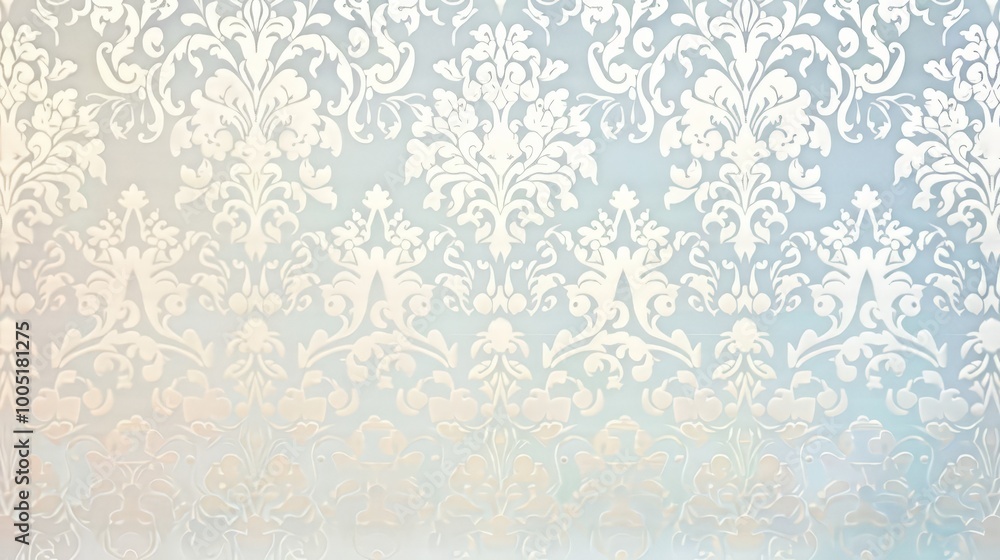 Elegant White Damask Pattern on a Soft Blue Background Elegant White Damask Pattern on a Soft Blue Background