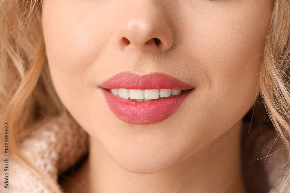 Young woman with beautiful lipstick, closeup Young woman with beautiful lipstick, closeup