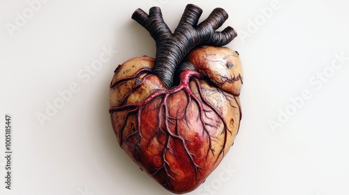 Clean and detailed digital illustration of a human heart with labeled arteries and veins isolated on a white background Perfect for use in cardiology advertisements fitness campaigns and medical websi