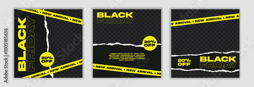 Set of three black friday sale social media pack template premium vector