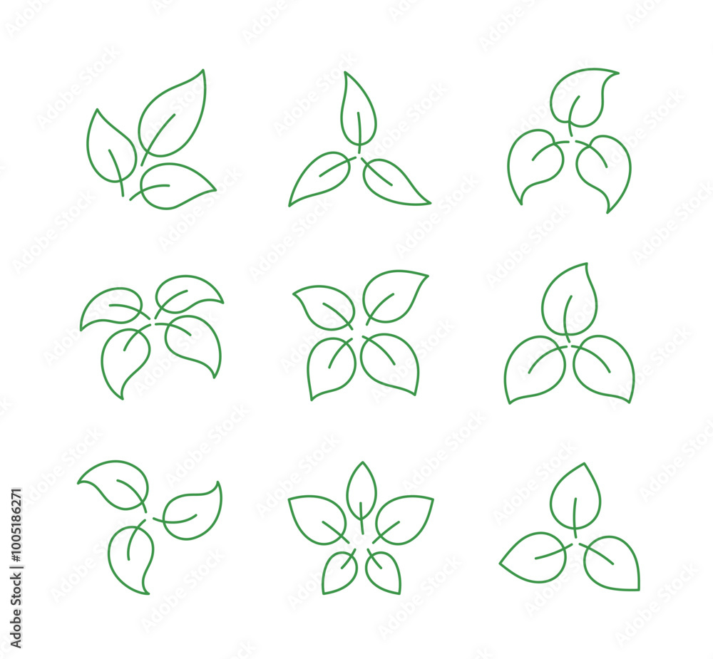 Obraz premium Eco Packaging Icons - Leaf Design Line Art Vector