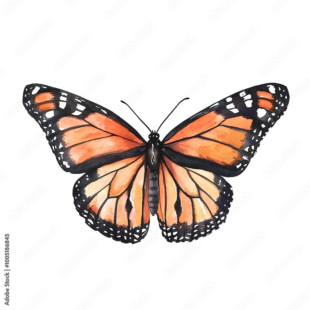 Fototapeta premium Stunning Watercolor of Monarch Butterfly with Orange and Black Wings