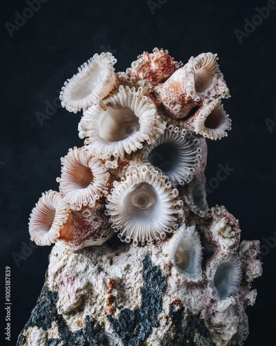 the Barnacles, portrait view, white copy space on right, Isolated on black Background
