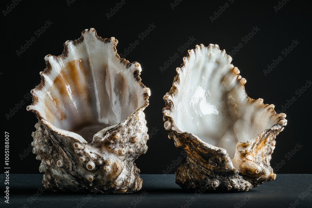 the beside view Barnacles, left side view, white copy space on right, Isolated on dark Background the beside view Barnacles, left side view, white copy space on right, Isolated on dark Background