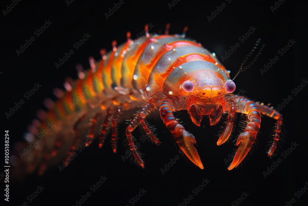 Mystic portrait of Isopods, copy space on right side, Close-up View, isolated on black background Mystic portrait of Isopods, copy space on right side, Close-up View, isolated on black background