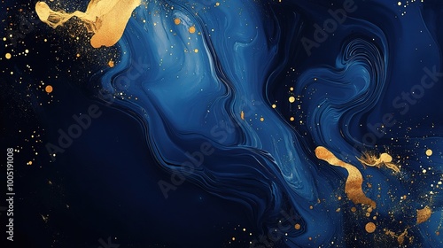 Abstract Blue and Gold Fluid Art Background