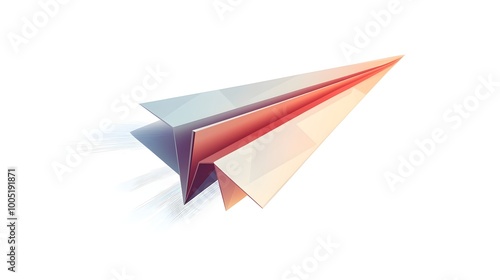 Paper Airplane Mid-Flight Crafted from Textured Paper, Isolated on White Background