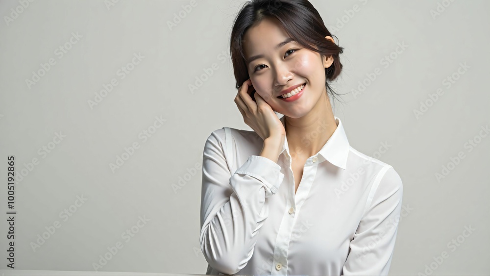 Smiling Japanese Asian Woman in White Shirt - Friendly Portrait Smiling Japanese Asian Woman in White Shirt - Friendly Portrait