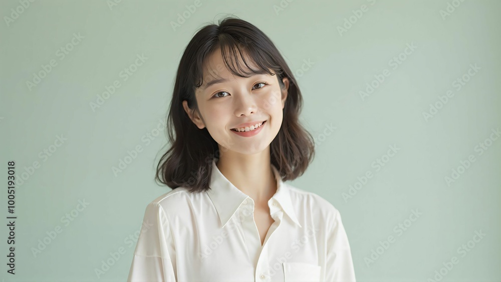Smiling Japanese Asian Woman in White Shirt - Friendly Portrait Smiling Japanese Asian Woman in White Shirt - Friendly Portrait