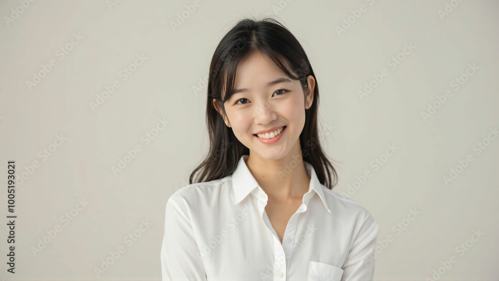 Smiling Japanese Asian Woman in White Shirt - Friendly Portrait Smiling Japanese Asian Woman in White Shirt - Friendly Portrait