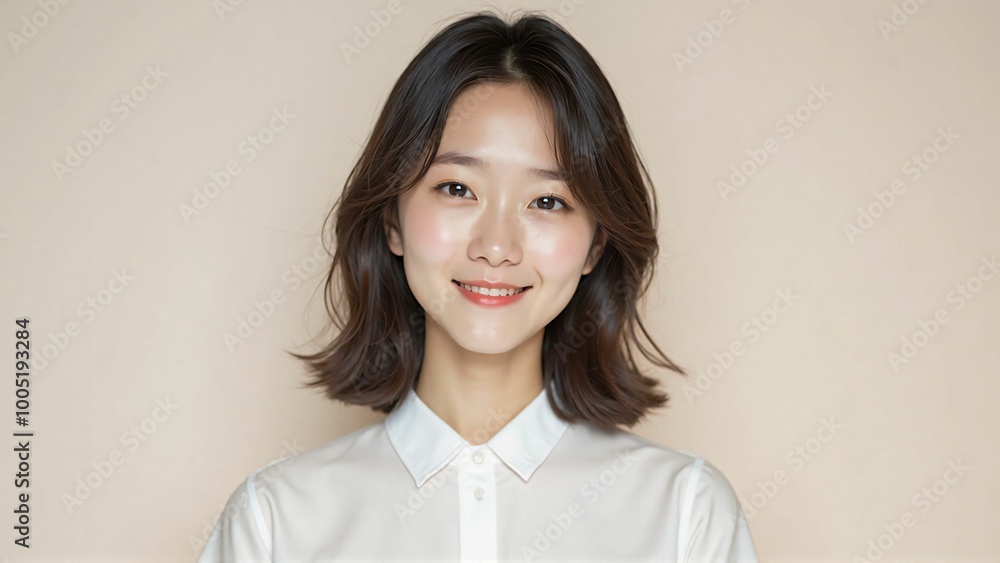 Smiling Japanese Asian Woman in White Shirt - Friendly Portrait Smiling Japanese Asian Woman in White Shirt - Friendly Portrait