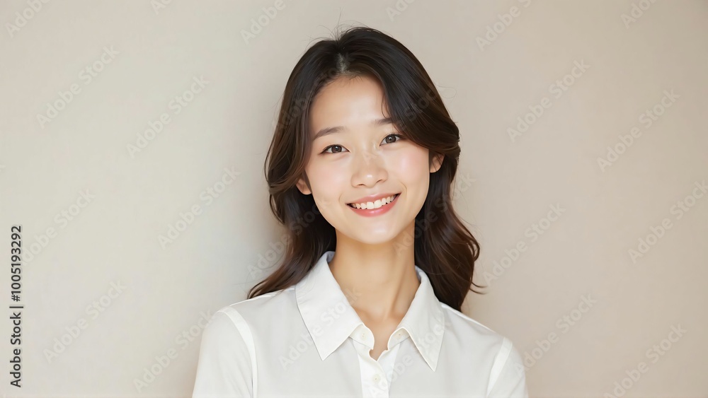 Smiling Japanese Asian Woman in White Shirt - Friendly Portrait Smiling Japanese Asian Woman in White Shirt - Friendly Portrait