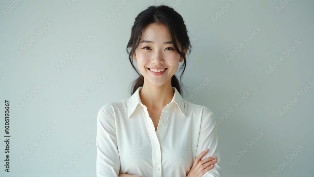 Confident Asian Businesswoman in White Shirt – Professional Portrait Confident Asian Businesswoman in White Shirt – Professional Portrait