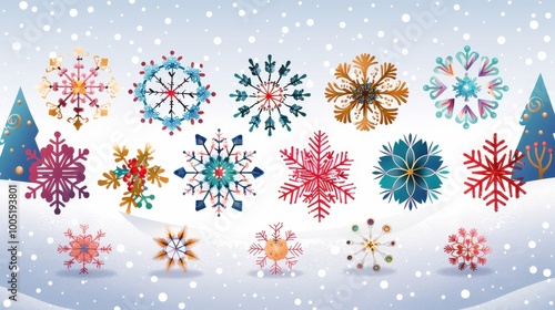 Colorful Snowflakes with Various Patterns