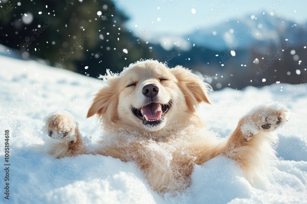 Happy Dog Playing in Snowy Landscape Happy Dog Playing in Snowy Landscape