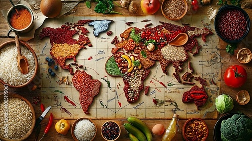 Colorful World Map Made of Different Foods