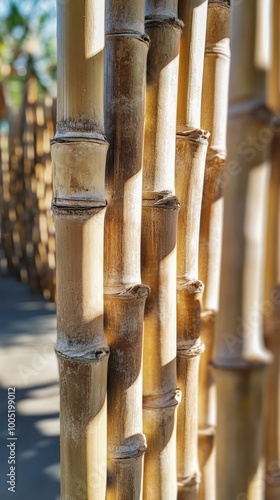 close-up of natural bamboo stalks in