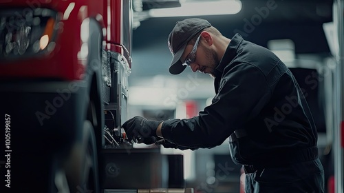 Technician Performing Maintenance on Fleet Vehicle