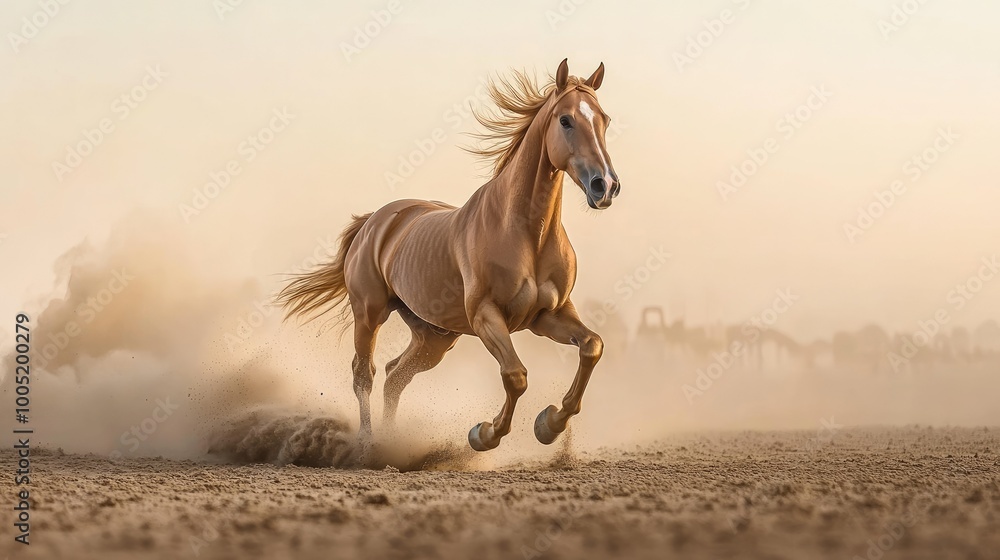 Arabian Horse Galloping in the Desert Landscape Arabian Horse Galloping in the Desert Landscape
