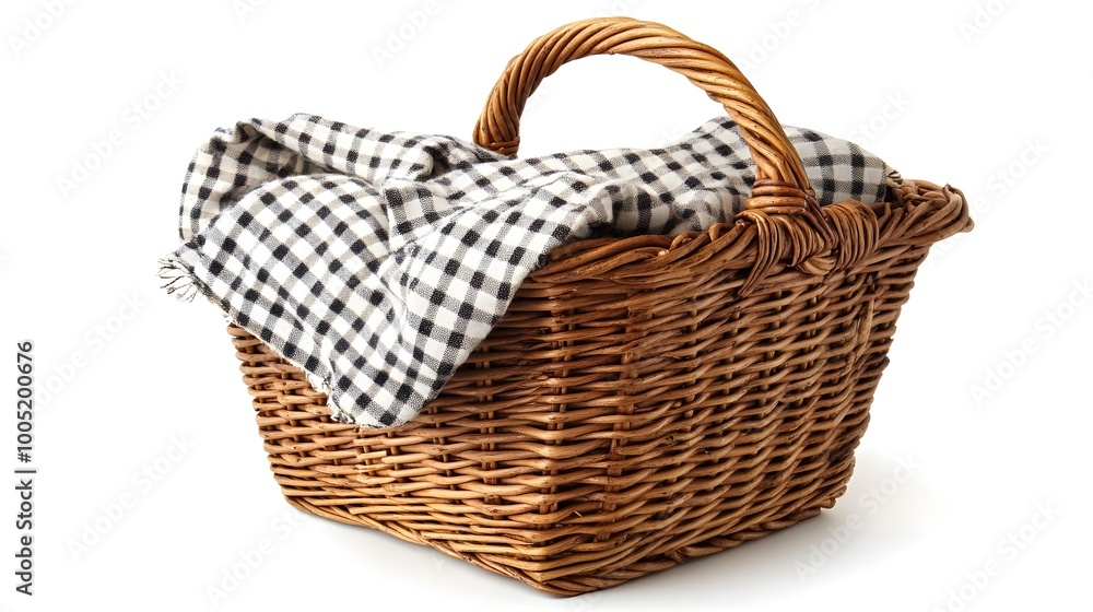 Picnic Basket Isolated on White Background, Ideal for Outdoor Gatherings and Food Storage Picnic Basket Isolated on White Background, Ideal for Outdoor Gatherings and Food Storage
