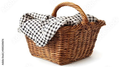 Picnic Basket Isolated on White Background, Ideal for Outdoor Gatherings and Food Storage