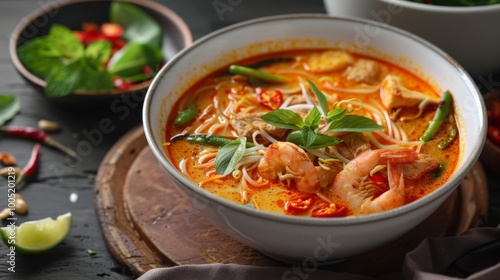 Delicious Laksa with Shrimp in a Clean Bowl Setting