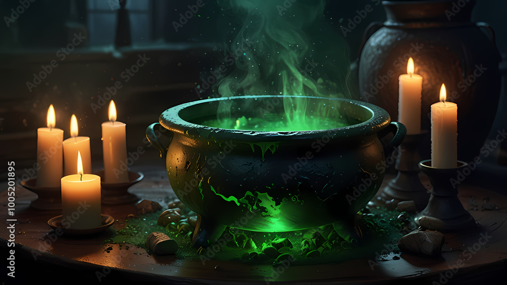 a detailed illustration of a witch's cauldron filled with boiling green liquid for Halloween Background a detailed illustration of a witch's cauldron filled with boiling green liquid for Halloween Background