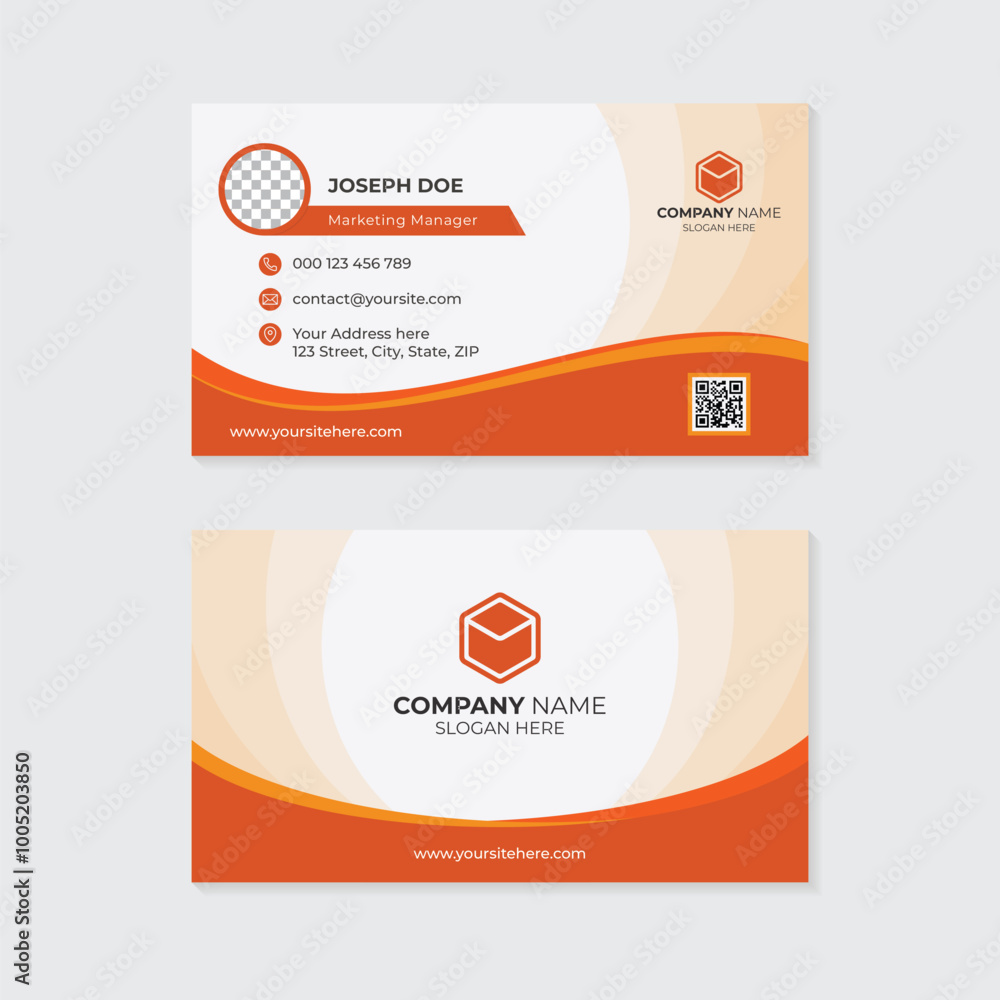 Fototapeta premium Modern orange business card template abstract design white background