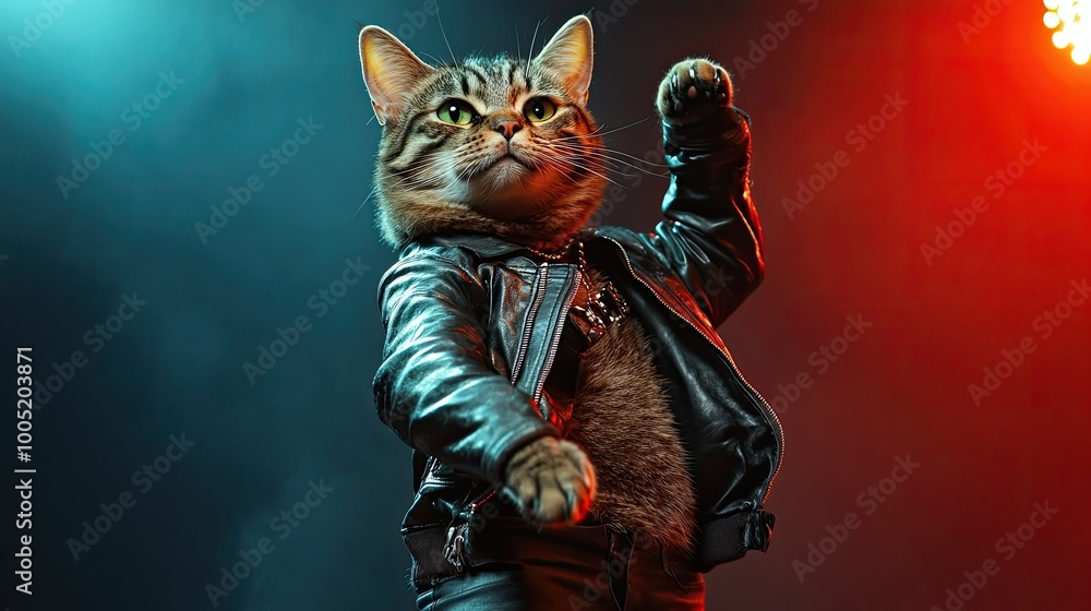 Cat in a Stylish Leather Jacket Striking a Pose Cat in a Stylish Leather Jacket Striking a Pose