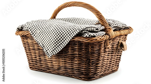 Picnic Basket Isolated on White Background, Ideal for Outdoor Gatherings and Food Storage