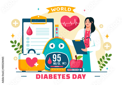 World Diabetes Day Vector Illustration on 14 November with Doctors Testing Blood for Glucose and Measuring Sugar in a Flat Style Cartoon Background