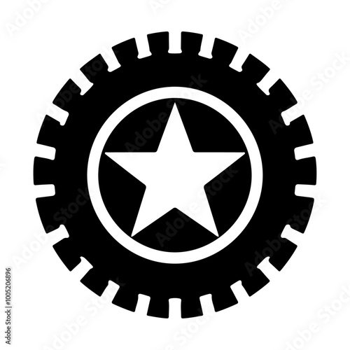 Black silhouette tire with star vector icon design