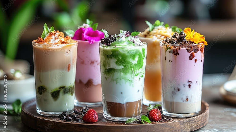 Vibrant Variety of Colorful Smoothie Drinks Vibrant Variety of Colorful Smoothie Drinks