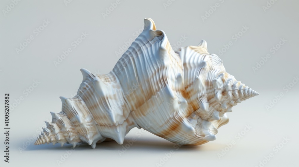 Minimalist 3D Whelk Shell on Clean White Background Minimalist 3D Whelk Shell on Clean White Background