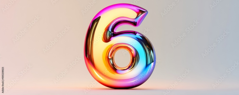 Obraz premium Colorful 3d number six on gradient background