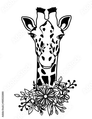 Cute Floral Giraffe | Giraffe | African Safari Animal | Long neck animal | Zoo Animal | Safari Animal | Wildlife | Tallest Mammal | Original Illustration | Vector and Clipart | Cutfile and Stencil