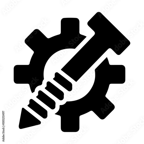 Black silhouette screw with gear icon design